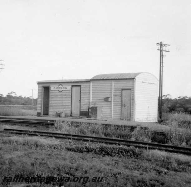 P21837
Station building, tracks, Carrabin, EGR line, view from across the tracks
