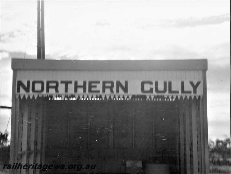 P21995
Nameboard, Northern Gully, NR line, mounted above the shelter shed front fascia
