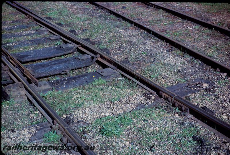 T03649
Track, Kirup, PP line, shows sleepers covered up with the ballast except around point blades
