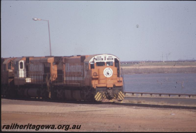 T04080
Mount Newman Mining Alco loco M636 class 5495 in the later Mount Newman Mining livery, CM36-7 class 5506, Nelson Point, Port Hedland
