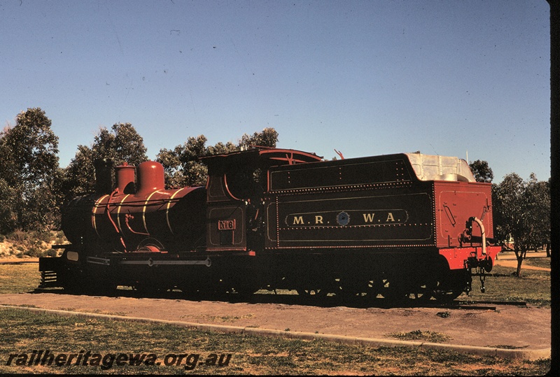 T04464
B class 6 steam locomotive, formerly of Midland Railway Co., on display at Geraldton. This locomotive was built in 1891 by Hawthorn Leslie & Co.
