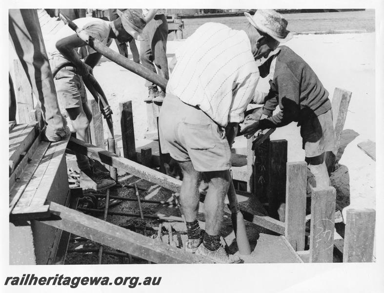 P00046
9 of 98 images showing views and aspects of the construction of the steel girder bridge with concrete pylons across the Swan River at North Fremantle.
