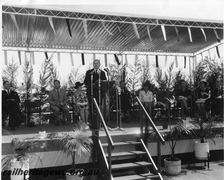 P00159
The Governor General, Sir Paul Hasluck speaking at the ceremony celebrating the arrival of the inaugural 