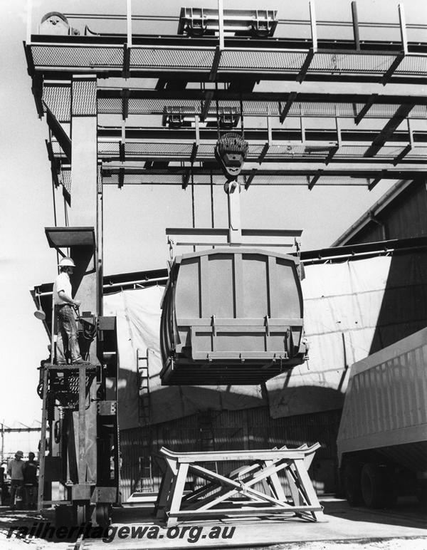 P00284
Overhead gantry crane, Midland, being tested, end view.
