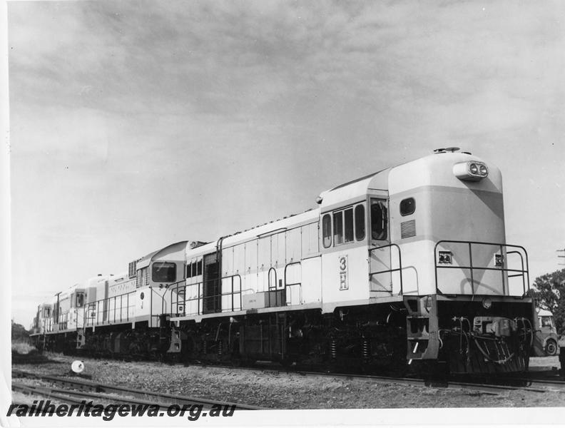 P00324
H class 3, J class, K class standard gauge locos, lined up, side and front view
