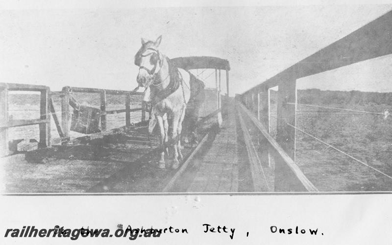 P00327
Horse drawn rail vehicle, on the Ashburton Jetty, Onslow

