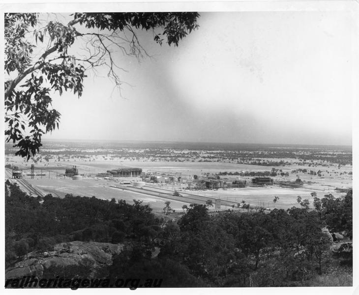 P00373
Alcoa's plant at Pinjarra, elevated overall view, loading facilities in the far left of the image.
