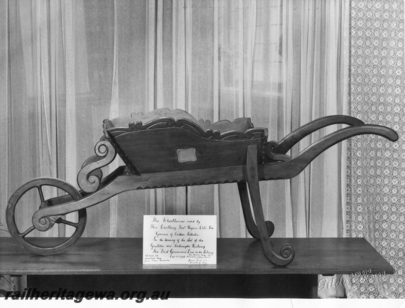 P00404
Ceremonial wheelbarrow used by Governor Weld on the 