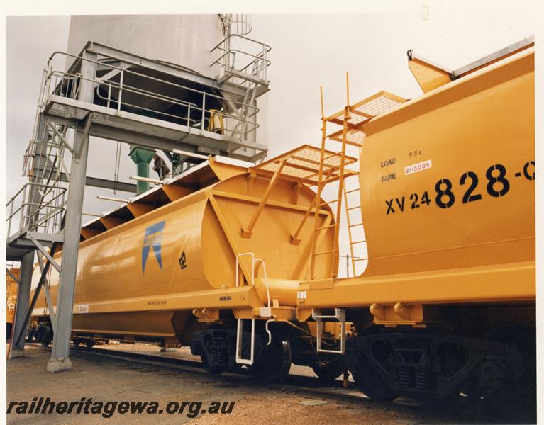 P00409
XV class 24828 wheat hopper couped to another XV class under a grain loader, end and side views, as new condition
