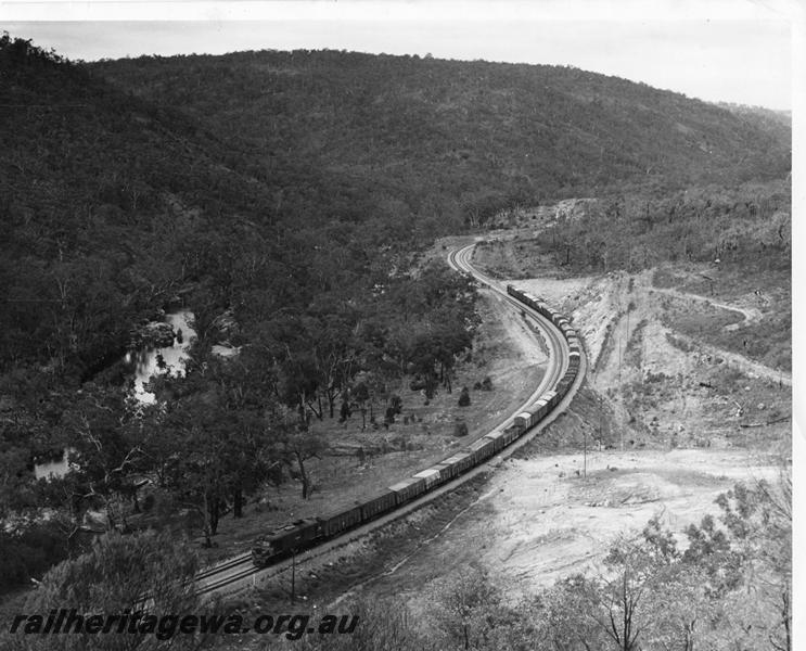 P00419
XA class, Avon Valley line, goods train, elevated view looking down into the valley, line newly opened
