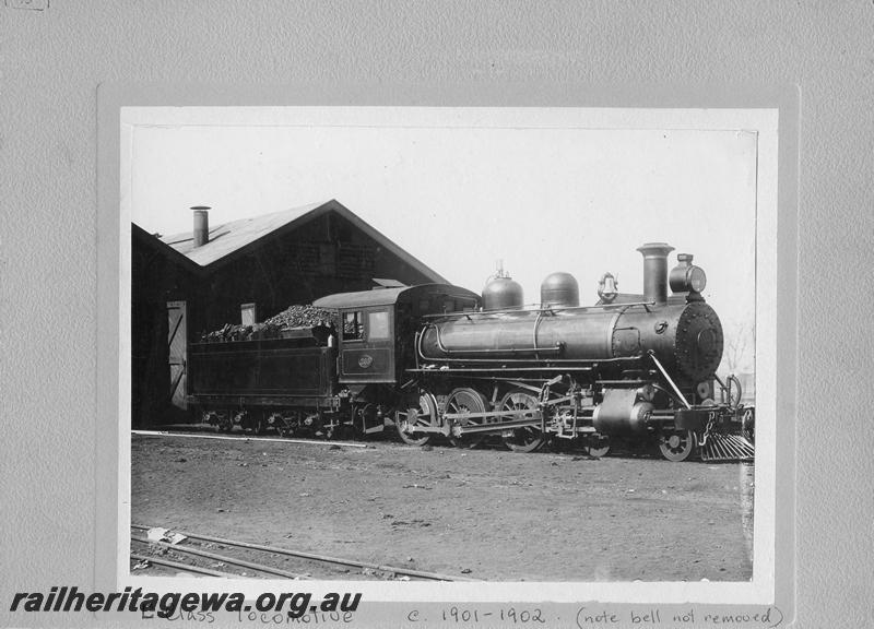 P00435
C class 265, loco shed, Katanning?, GSR line, loco fully lined out, side and front view 
