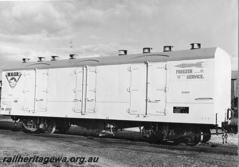 P00463
WA class 23453 bogie cool storage van, side and end view.
