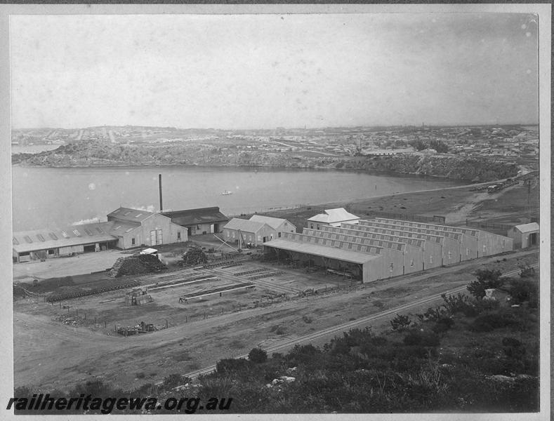 P00493
State Engineering Works, rocky Bay Line, elevated view overlooking the whole site
