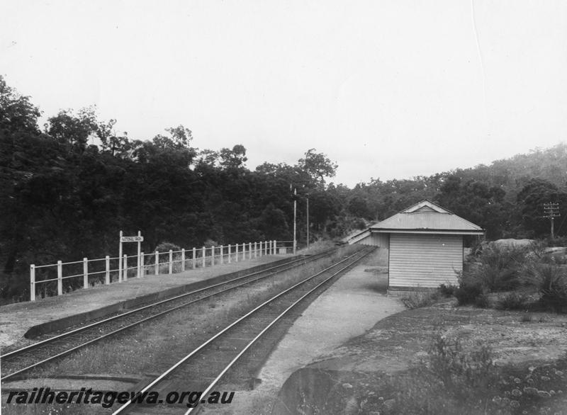 P00564
Station building, low level platform, upper quadrant signal, National Park, ER line, view along the track looking east
