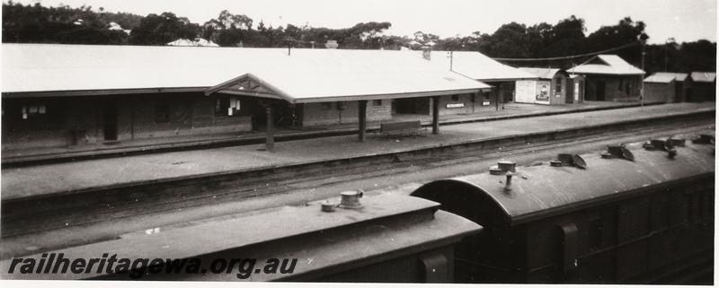 P00598
Station buildings, Narrogin, showing the two island platforms with just a single track between them. GSR line
