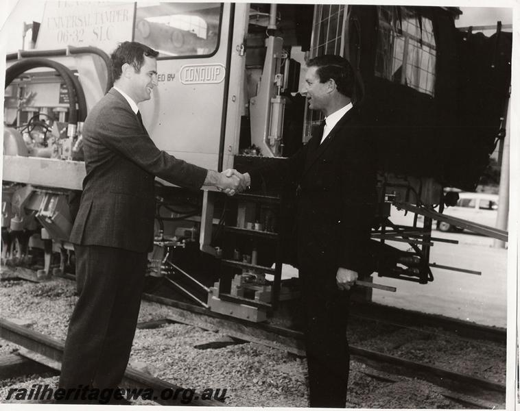 P00629
The Plasser tamping machines being officially handed over to Mr W. I McCullough, Chief Civil Engineer
