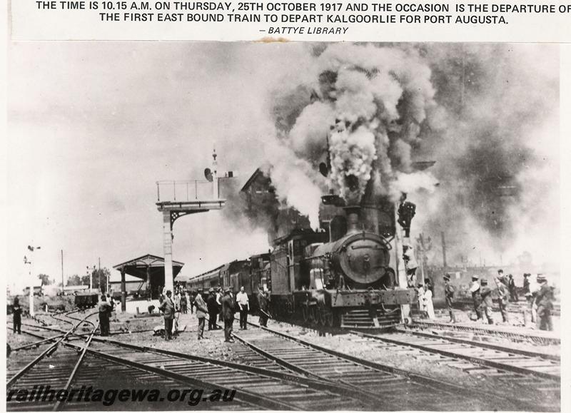 P00648
Commonwealth Railways (CR) G class, Kalgoorlie, TAR line, departing with the first east bound train for Port Augusta
