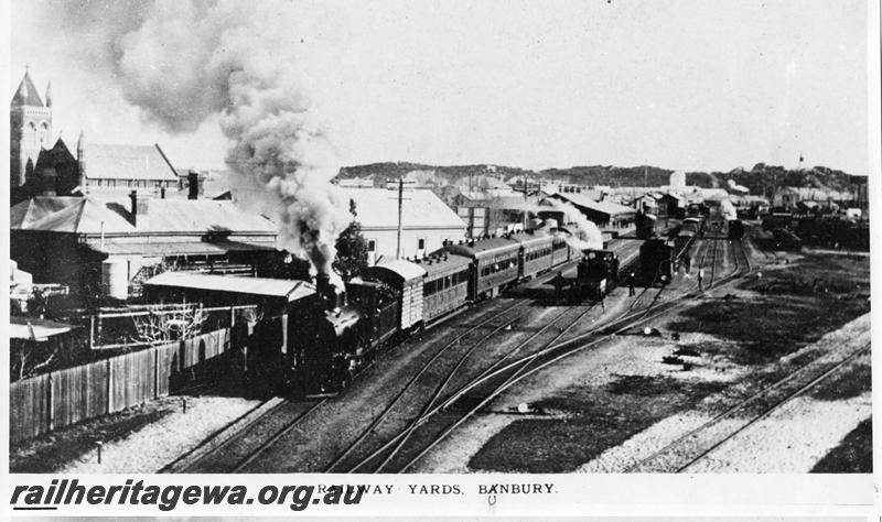 P00672
Station yard, Bunbury, looking west, with passenger train in view, same as P5806
