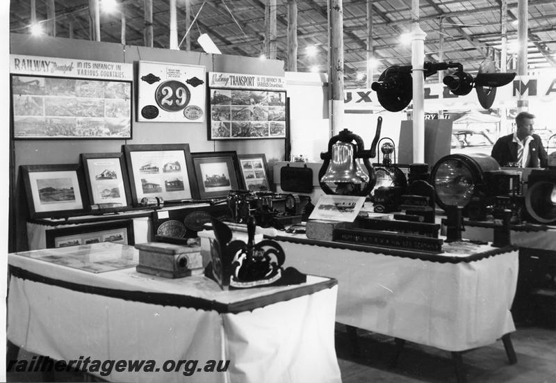 P00790
Railways display at the Sunshine Festival, Geraldton, artefacts and photos on display
