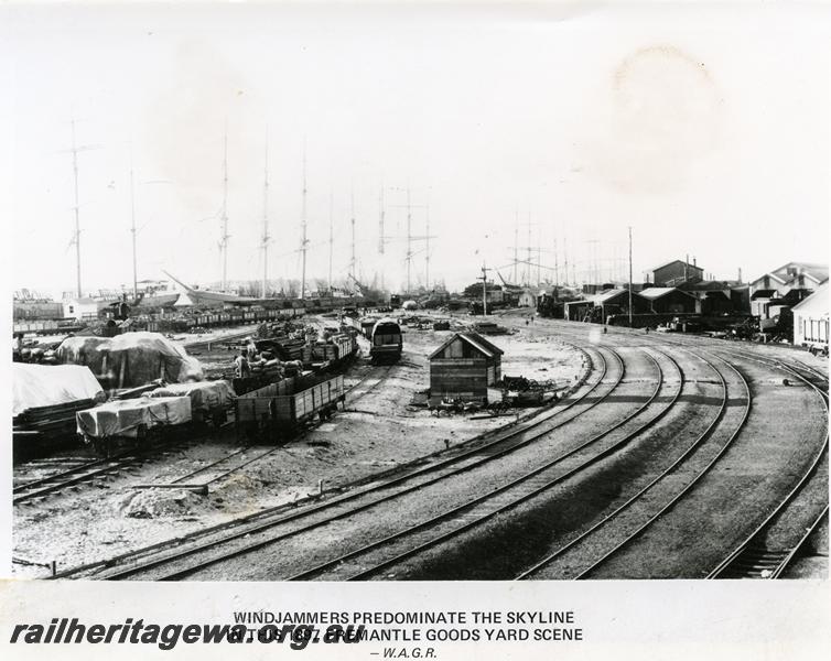 P00834
Goods yard, Fremantle with Windjammers in the background
