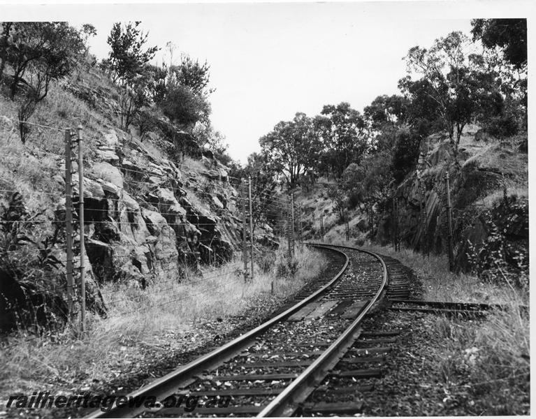 P00849
Electric fence, cutting, Swan View Deviation, ER line, fence used to detect rock falls in the cutting
