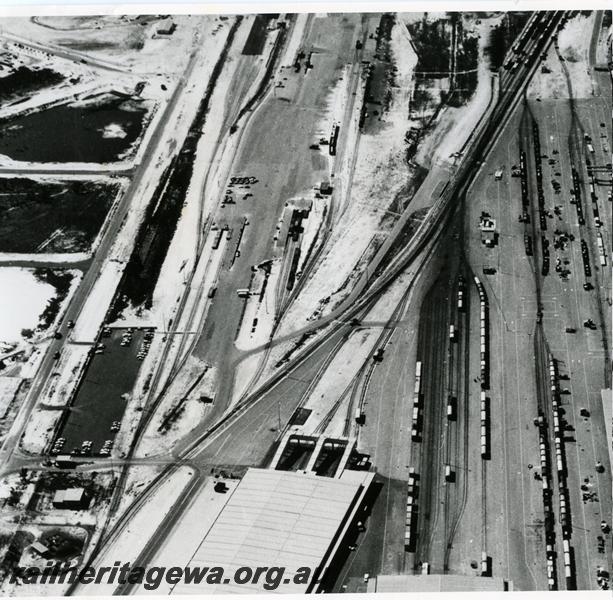 P00859
Goods yard, transfer shed, Kewdale Freight yard, aerial view
