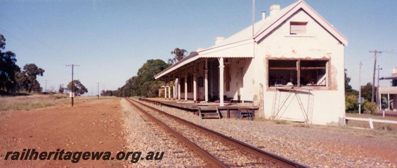 P00864
Station building, Gingin, trackside and end view, undergoing restoration
