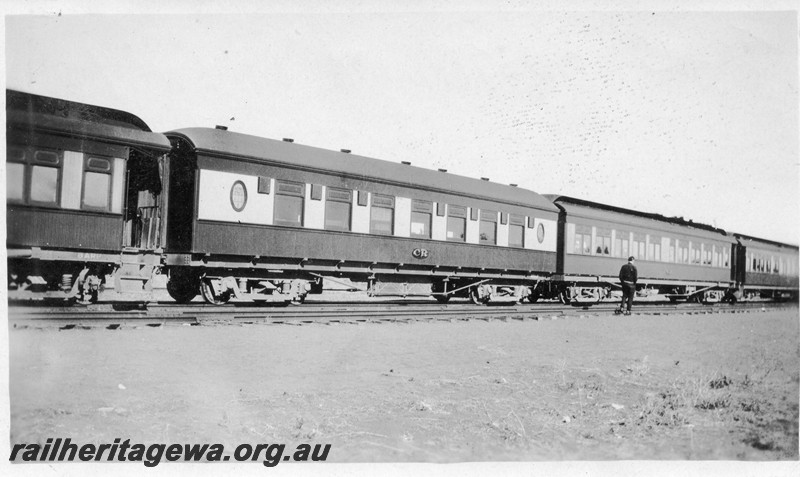 P01044
Commonwealth Railways (CR) carriages, TAR line, view along the train
