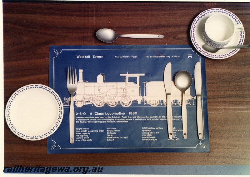 P01081
Table setting, restaurant at the Westrail Centre.
