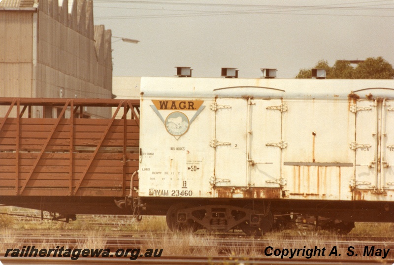 P01140
WA class 23460 bogie cool storage van, WAGR Polar Bear emblem, side view, Midland, ER line.
