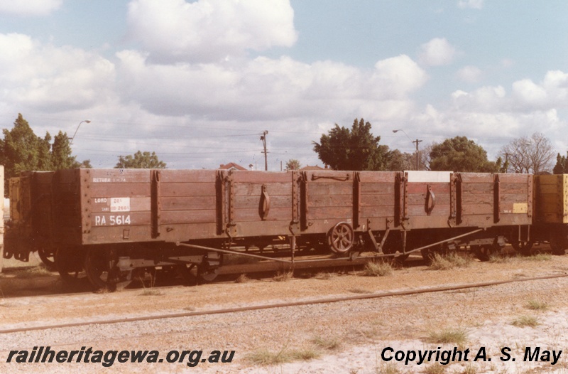 P01263
RA class 5614 open wagon, brown livery, end and side view, Bassendean, ER line.

