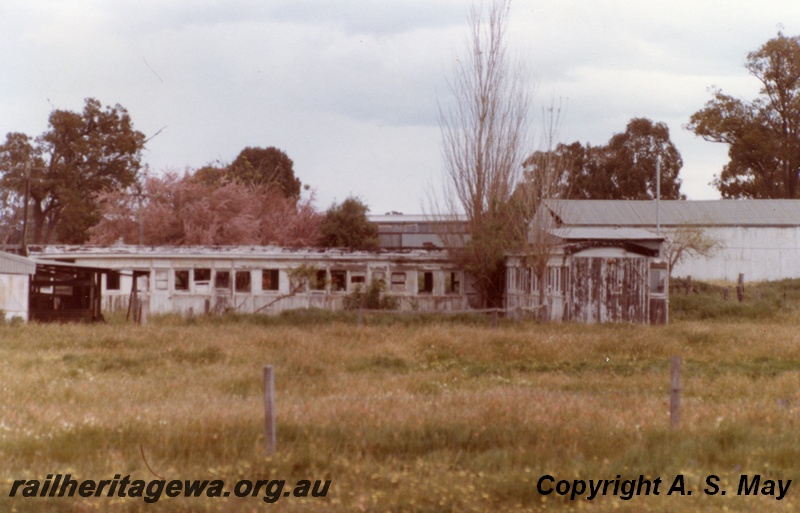 P01290
1 of 7 views of ex MRWA J class carriages abandoned on a property in South Guildford, now Rosehill, since demolished, overall view of the area showing the two vehicles
