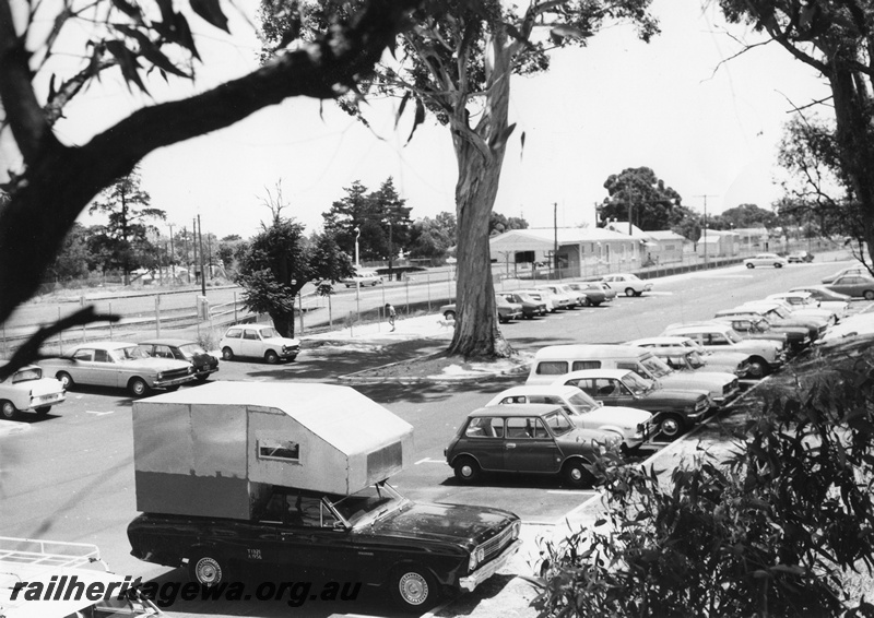 P01467
Car park, station buildings, Armadale, SWR line, view across the car park to the station.
