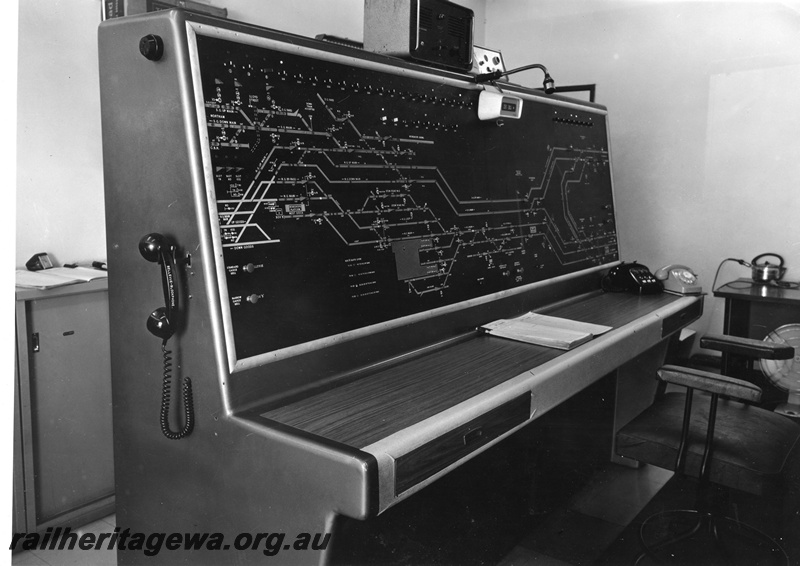 P01472
Signalling panel in station master's office, Midland
