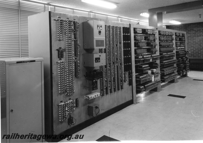 P01473
Banks of relays, signal relay room, West Merredin Yardmaster's building
