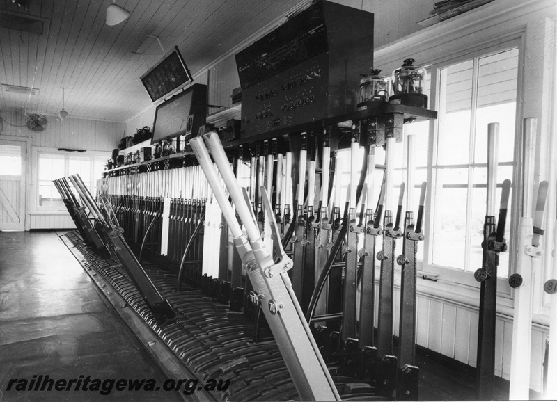 P01481
Lever frame, East Perth signal box, internal view of box
