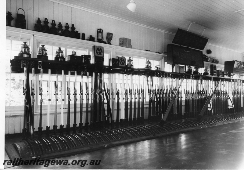 P01482
Lever frame, East Perth signal box, internal view of box
