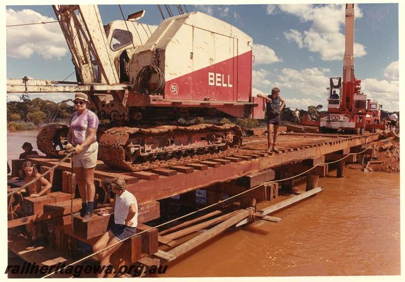 P01493
Trestle bridge under construction, Zanthus, TAR line, workers manning the pile driver (ref: 