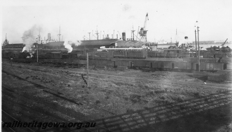 P01691
Fremantle railway yard, view from Victoria Quay looking towards North Quay with D and E sheds in the middle distance.
