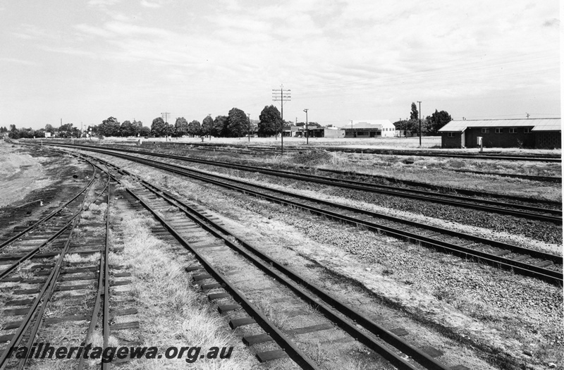 P01799
Trackwork, Midland showing the site of the removed MRWA workshops, view looking west along the tracks
