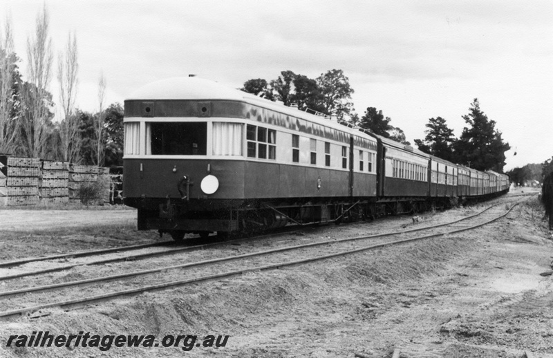 P01948
AN class 413 Vice Regal Carriage (Coach), end and side view, at Dwellingup, PN line.
