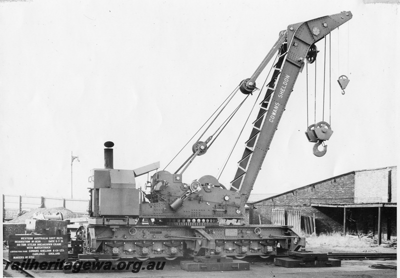 P02001
1 of 2, Steam breakdown crane with matchtruck, 60 ton, Cowans Sheldon & Co Ltd Carlisle England, boom up.
