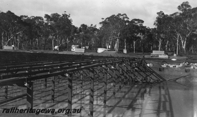 P02067
3 of 12 views of the construction of a railway dam at Hillman, BN line, view of the eastern half of the roof taken from the north side of the dam.
