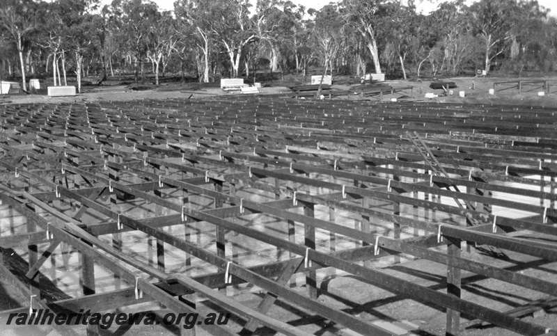 P02068
4 of 12 views of the construction of a railway dam at Hillman, BN line, view of the roof taken from the north east corner of dam, ready for the laying of Fibrolite
