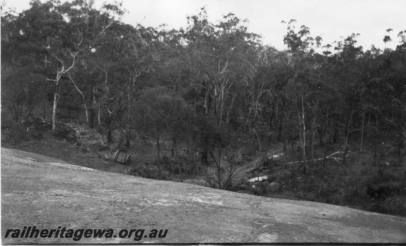 P02073
9 of 12 views of the construction of a railway dam at Hillman, BN line, view from top of Back Rock looking down towards the channel from Back Rock
