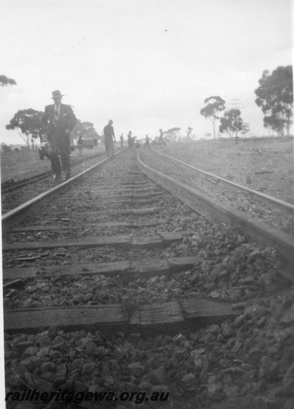 P02115
6 of 7 views of the early relaying of the track on the EGR, c1950, rails lifted from sleepers, view along the track
