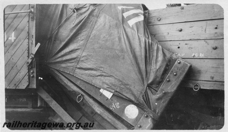 P02136
5 of 9 views of a derailment of No 26 Mixed on 26/6/1926 near Konnongorring, EM line, smashed wagons, same as P2133
