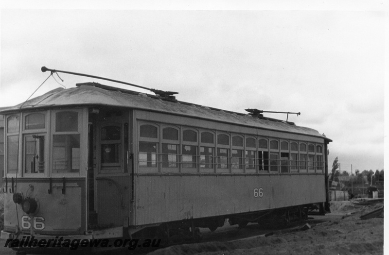 P02350
Tram 66, Rail Transport Museum, front and side view.
