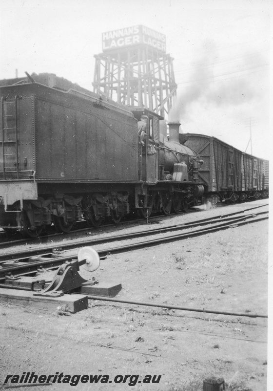 P02373
Commonwealth Railways (CR) G Class loco, cheese knob, water tower with 