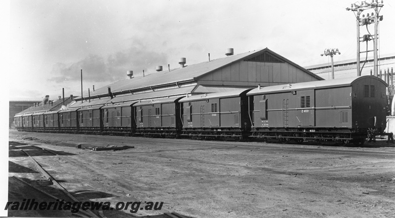 P02426
Z class brakevan 451 - 460 newly built, side view, lined up at Midland workshops. 
